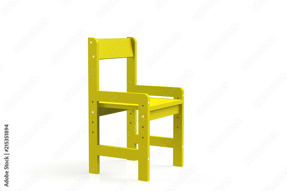 Little child wooden chair on a white background. 3D-model rendering chair. Little child wooden chair on a white background. 3D-model rendering chair.
