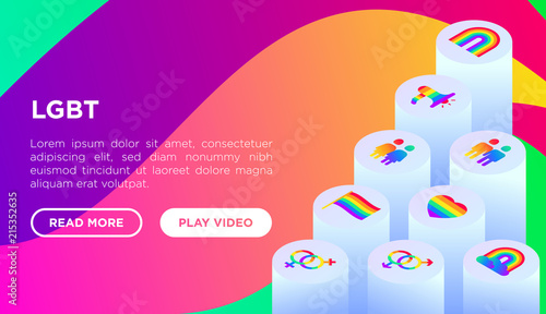 LGBT concept with isometric thin line icons: gay, lesbian, rainbow, coming out, free love, flag, support, LGBT rights, pride day. Modern vector illustration, web page template on gradient background.