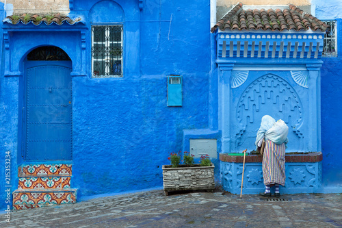 Street scene in the blue medina of Chefchaouen, Morocco