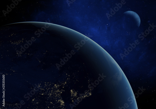 Fototapeta Naklejka Na Ścianę i Meble -  3d rendering: Planet Earth in outer space. Imaginary view of planet earth in a star field