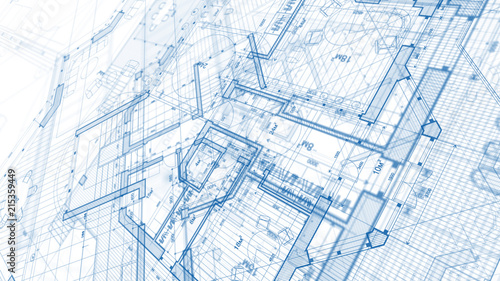 Architecture design: blueprint plan - illustration of a plan modern residential building / technology, industry, business concept illustration: real estate, building, construction, architecture