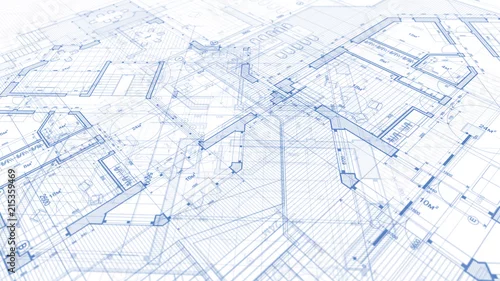 Obraz Projekt architektury: plan projektu - ilustracja planu nowoczesny budynek mieszkalny / technologia, przemysł, ilustracja koncepcji biznesowej: nieruchomość, budynek, budownictwo, architektura