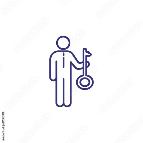 Business key line icon. Person, man, businessman. Business concept. Can be used for topics like data access, real estate, finding solution