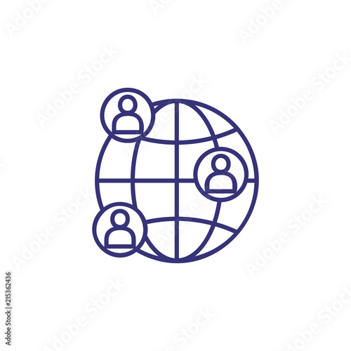 Clients worldwide line icon. Globe, planet, people. Global business concept. Can be used for topics like networking, communication, partnership