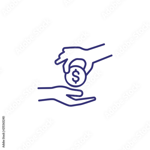 Donation line icon. Hand giving money. Finance concept. Can be used for topics like assistance, charity, homeless, payment