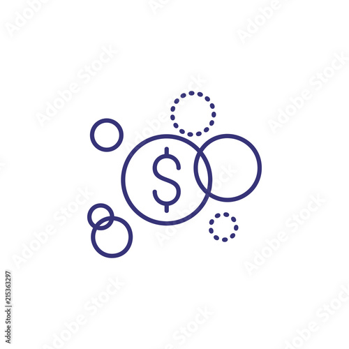 Economic bubbles line icon. Dollar symbol, circles, dotted lines. Finance concept. Can be used for topics like inflation, crisis, recession