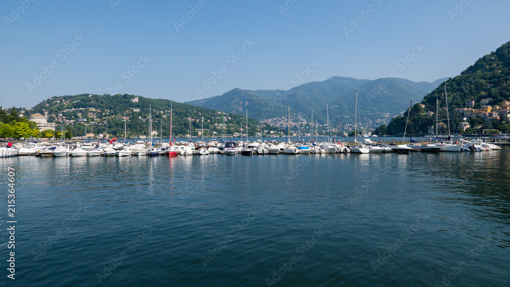 boats moored on Lake Como