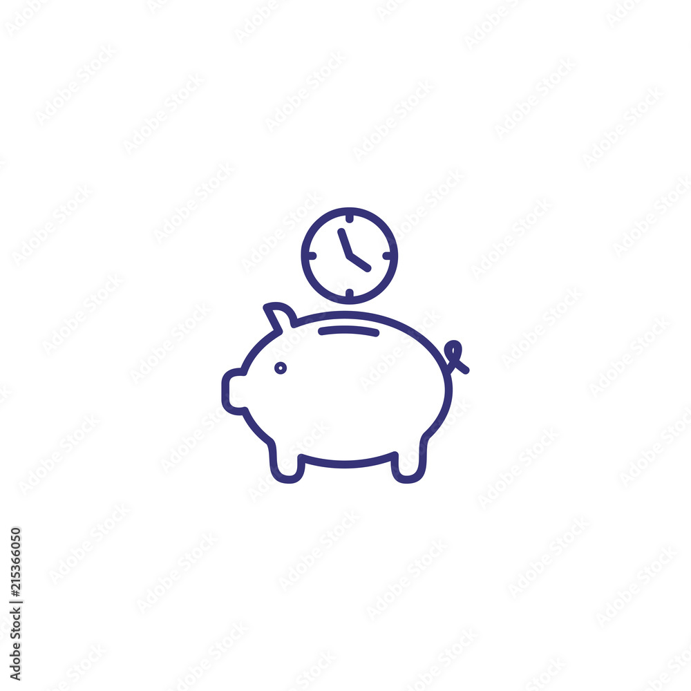 Save time line icon. Piggy bank, mumps, clock, saving. Finance management concept. Can be used for topics like money, deposit, banking Save time line icon. Piggy bank, mumps, clock, saving. Finance management concept. Can be used for topics like money, deposit, banking