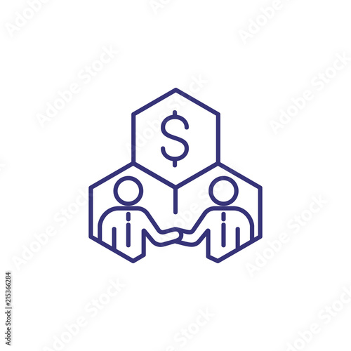 Stakeholders line icon. Money, businessmen, cells. Business concept. Can be used for topics like finance, investment, shareholding, stockholding