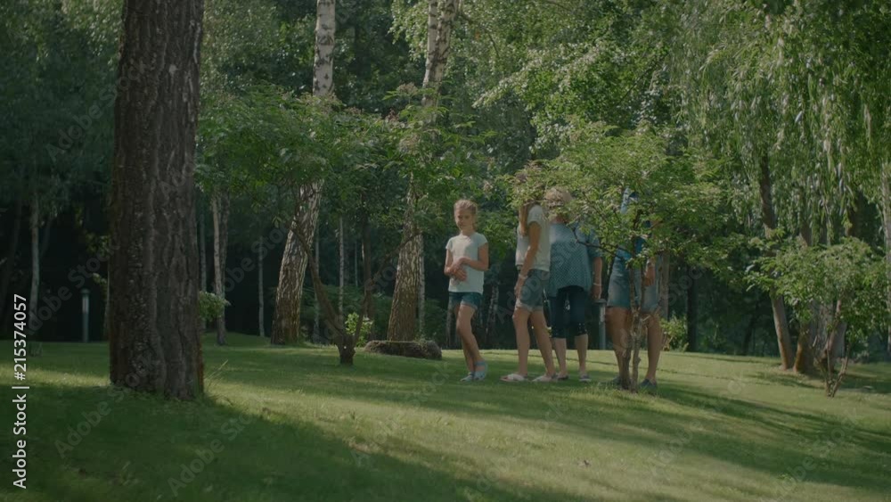 Joyful multi generation family looking for place for picnic while enjoying leisure in summer park. Happy three generation family resting outdoors and picnicking. Slow motion. Joyful multi generation family looking for place for picnic while enjoying leisure in summer park. Happy three generation family resting outdoors and picnicking. Slow motion.
