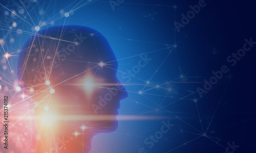 3d brain human head with digital ai network technology illustration background