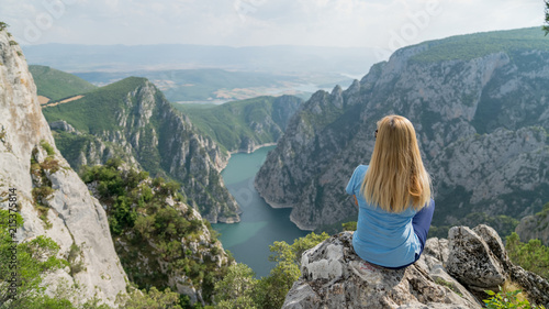 Woman overlooking the Sahinkaya Canyon in Vezirkopru district of Samsun province,Turkey.
