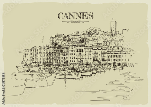 Coast of Cannes with boats.