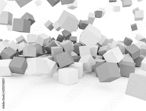 Falling boxes on white background