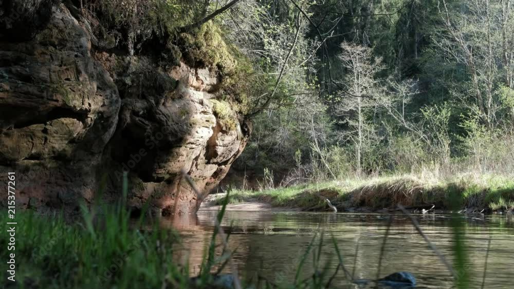 River Amata flowing by a rocky shore on a spring morning in the wild outdoors on a hike River Amata flowing by a rocky shore on a spring morning in the wild outdoors on a hike