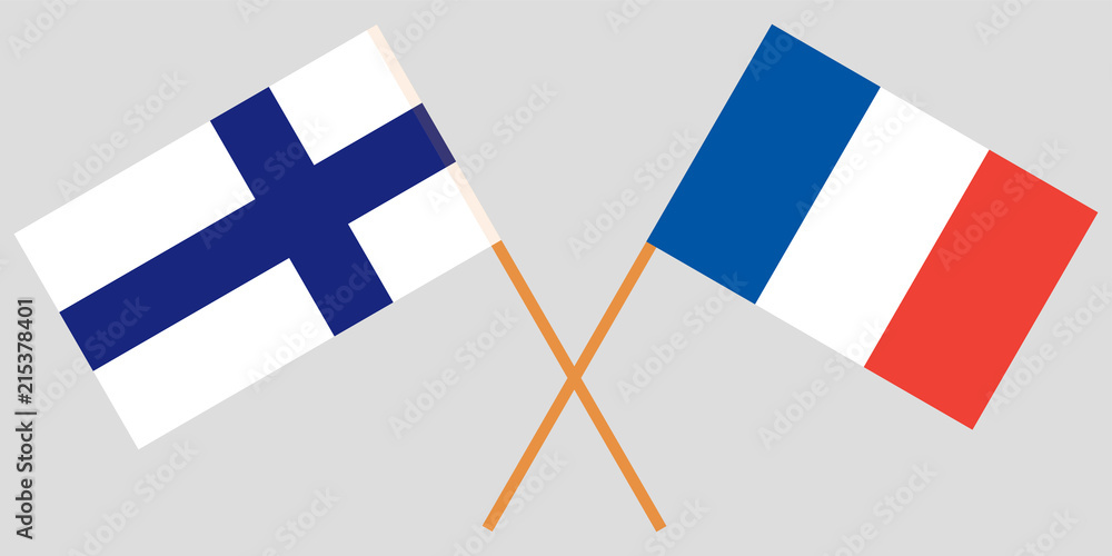 The crossed France and Finland flags. Vector