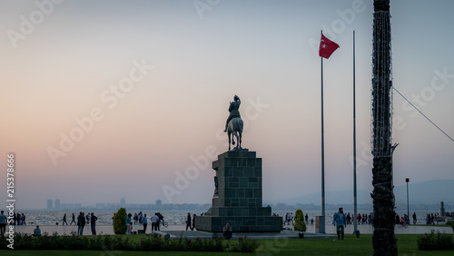 izmir Republic square and Ataturk monument at dusk in Konak, Alsancak, izmir, Turkey photo