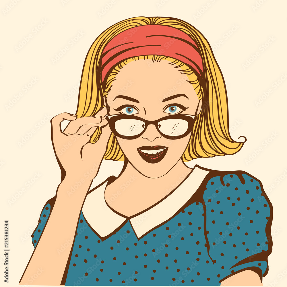 Retro pretty young woman face with sunglasses.Vector color portrait Retro pretty young woman face with sunglasses.Vector color portrait