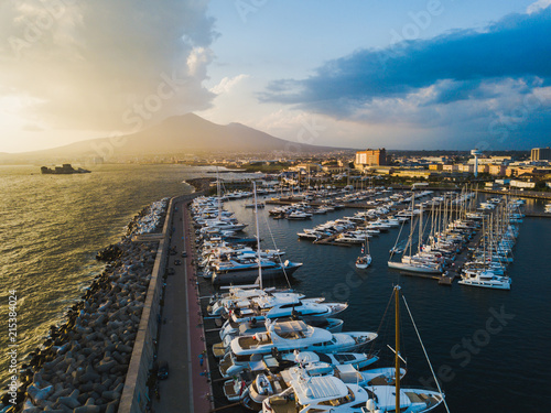 Aerial view of Mount Vesuvius from the marina, Italy