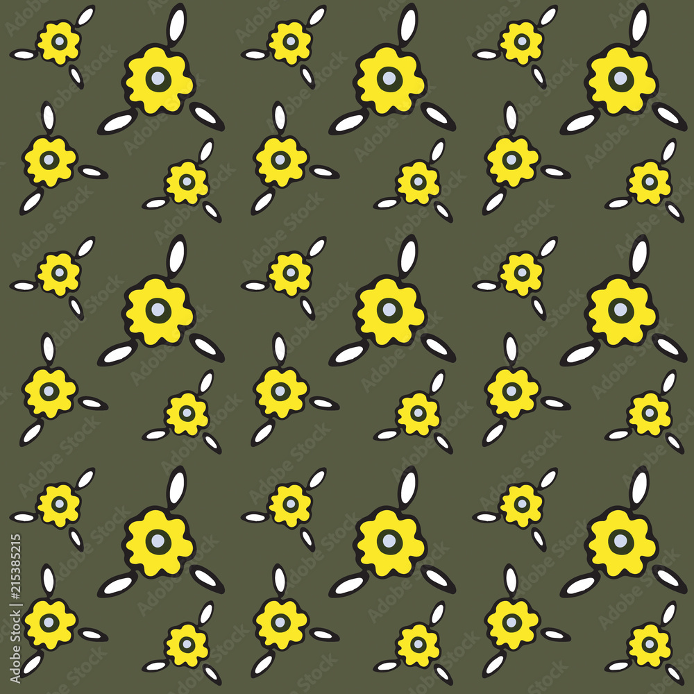 yellow flowers gray background pattern