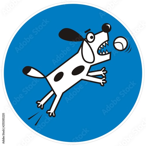 dog in circular blue frame, label, vector icon