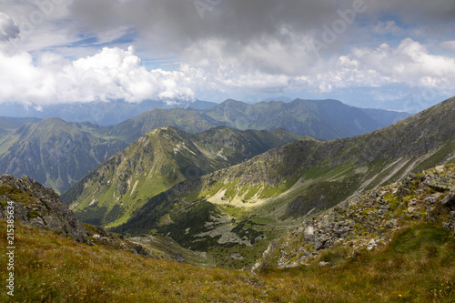 view from mountain boesenstein to mountains hochhaide and moserspitz, styria,austrian alps
