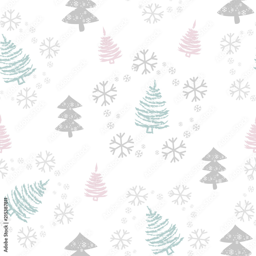 Seamless pattern with Christmas trees and snowflakes Seamless pattern with Christmas trees and snowflakes