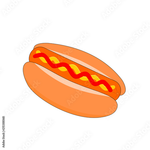 Isolated tasty fast food mustard hot dog  , illustration icon