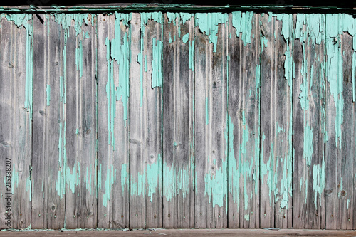 Canvas Print Vintage wood background with peeling turquoise old flaky paint