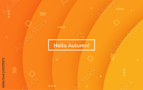 Hello Autumn Layout with Leaves for Web, Landing Page, Banner, Poster, Website Template. Fall Seasonal Background for Mobile App, Social Media. Vector illustration