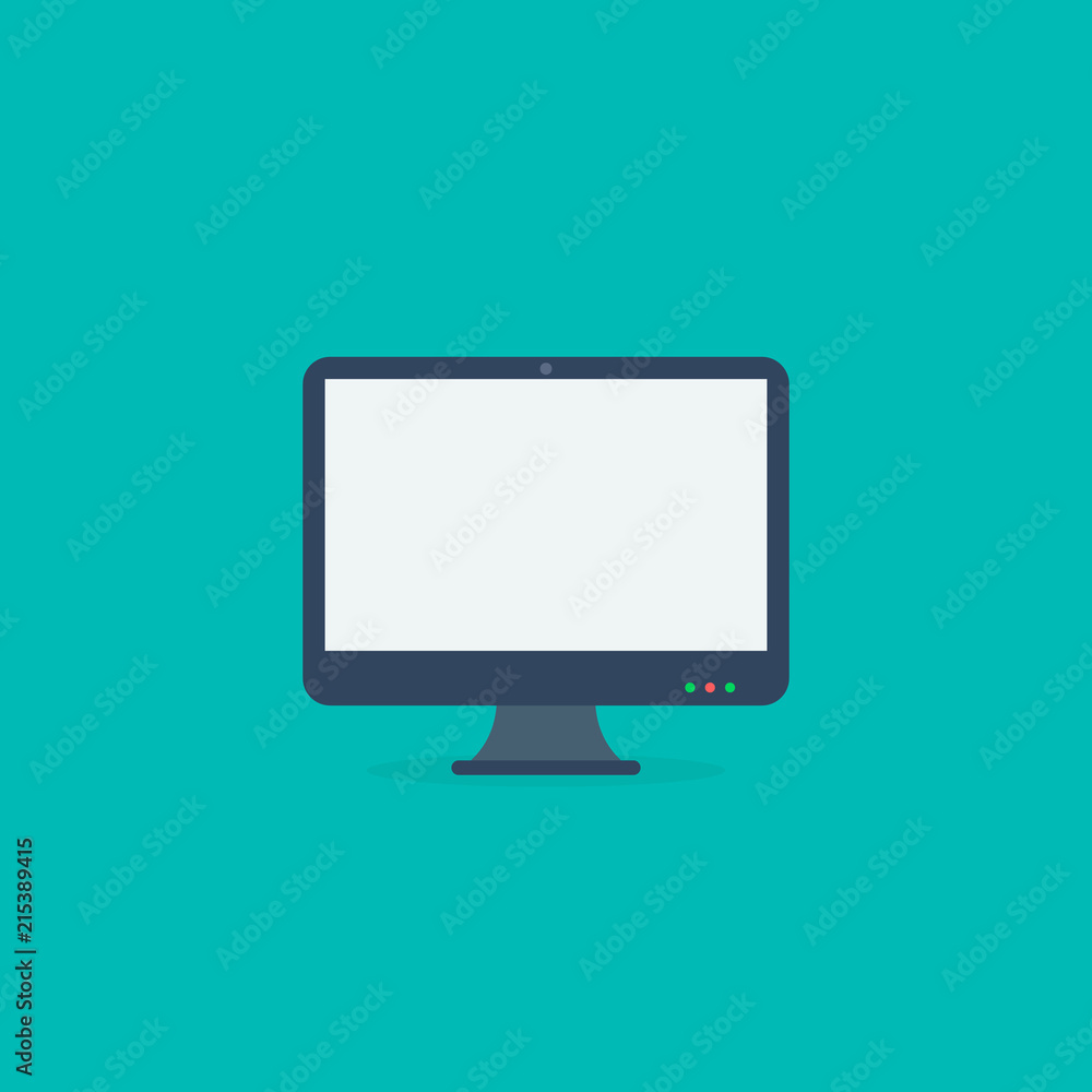Monitor screen PC icon flat style on blue background, vector isolated illustration Monitor screen PC icon flat style on blue background, vector isolated illustration
