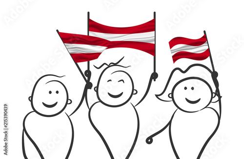 Cheering crowd with Austria national flags. The flag of Austria.