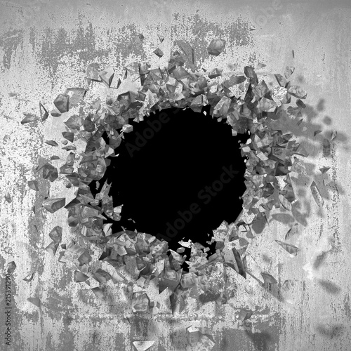 Dark cracked broken wall in concrete wall. Grunge background