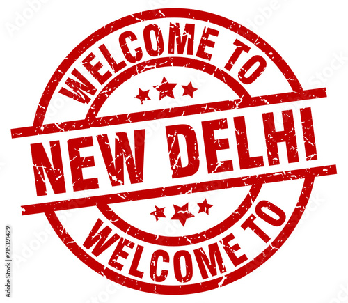 welcome to New Delhi red stamp