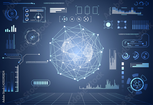 abstract technology ui futuristic concept world digital hud interface hologram elements of digital data chart, communication, and circle percent vitality innovation on hi tech future design background