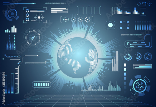 abstract technology ui futuristic concept world hud interface hologram elements of digital data chart, communication, and circle percent vitality innovation on hi tech future design background