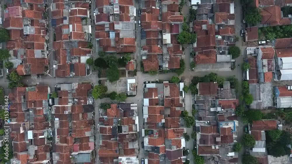 Row of urban houses, aerial shot, birds eye Row of urban houses, aerial shot, birds eye