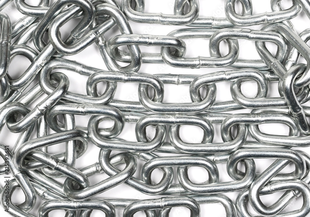 metal chain isolated on white background and texture, top view metal chain isolated on white background and texture, top view