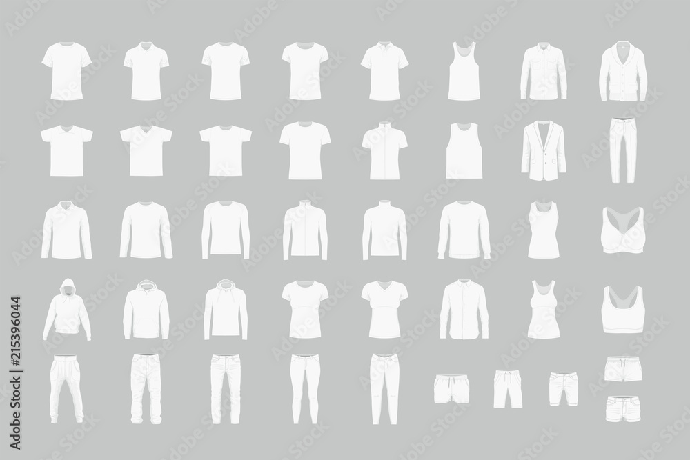 © volyk - Set of white men's and women’s clothes. flat style. isolated on gray background