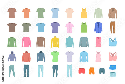 Set of Colorful men s and women   s clothes. flat style. isolated on white background