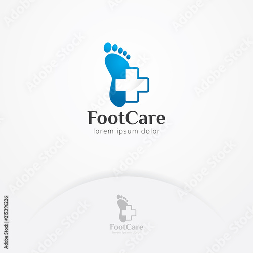 Foot care logo, Vector of footprints with symbol of health and clinic. health and care logo template