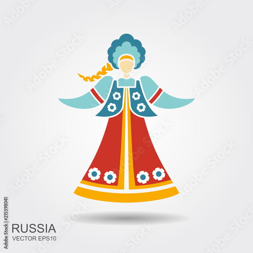 Russian girl in national dress with a long plait