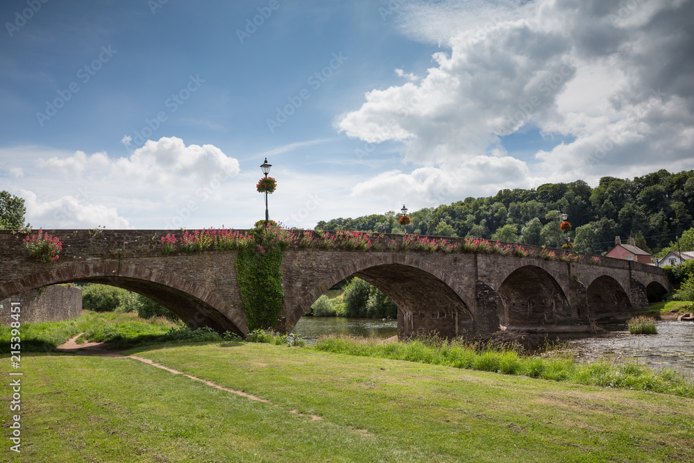 Beautiful stone bridge over the River Usk in South Wales, UK