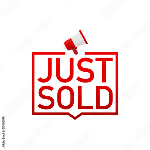 Red label Just sold on white background. Vector illustration.