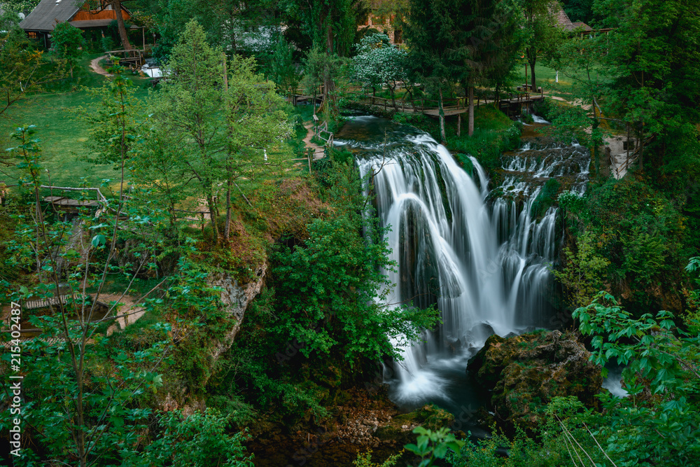 Beautiful waterfall at famous Rastoke village in Slunj, Coratia.