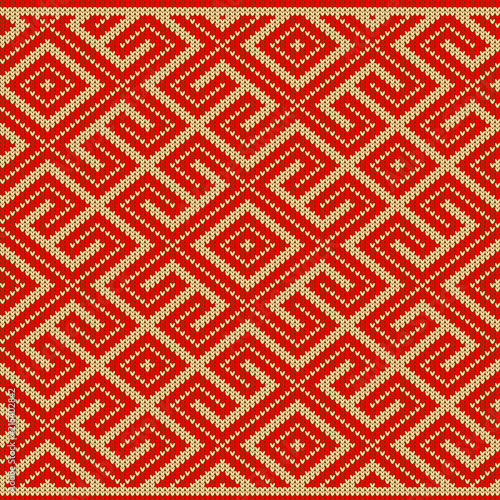 Seamless knitted Old Russian national woolen pattern. Design Labyrinth
