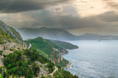 Concept picture of road trip in Croatia with beautiful view of coast line near Dubrovnik