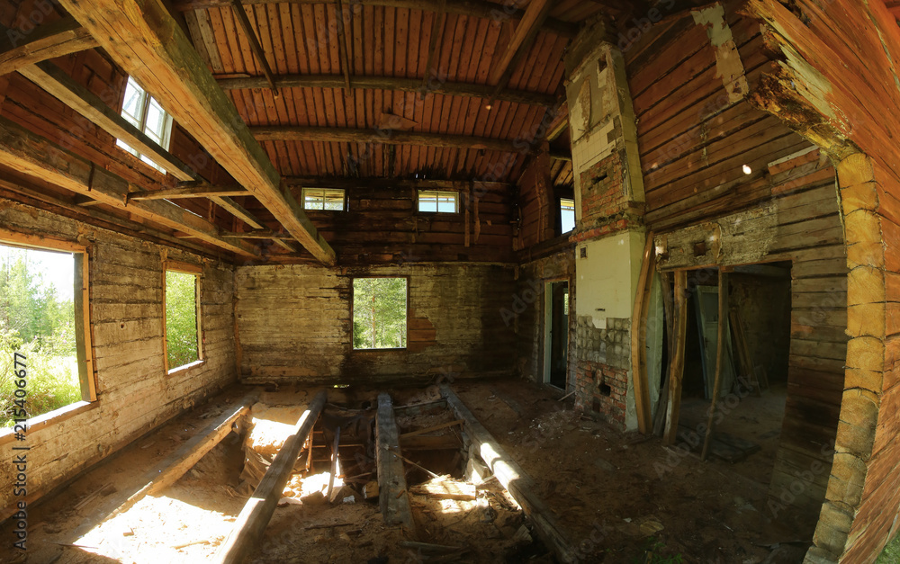 View in a nearly collapsing wooden house View in a nearly collapsing wooden house