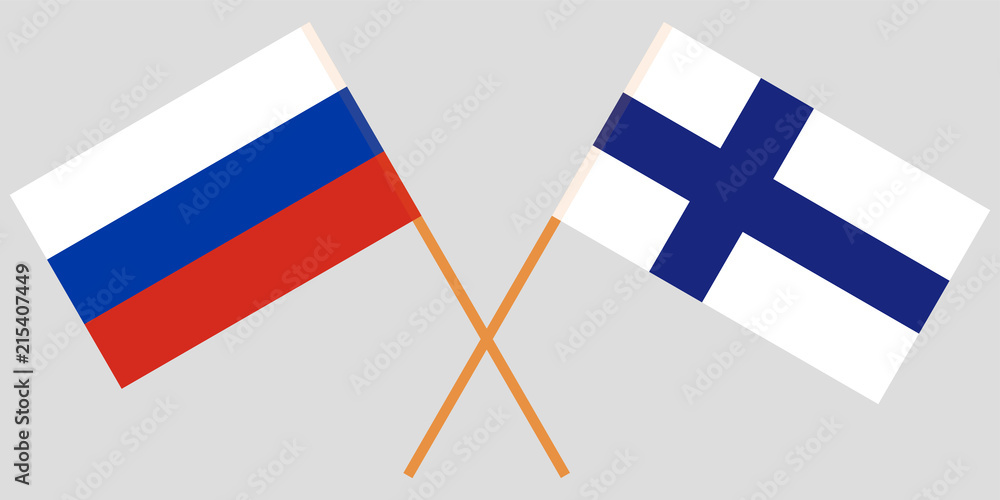 The crossed Russia and Finland flags. Vector
