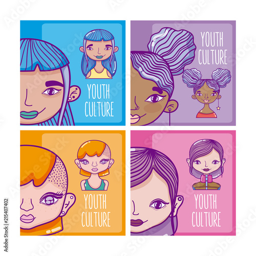 Set of youth culture cartoons